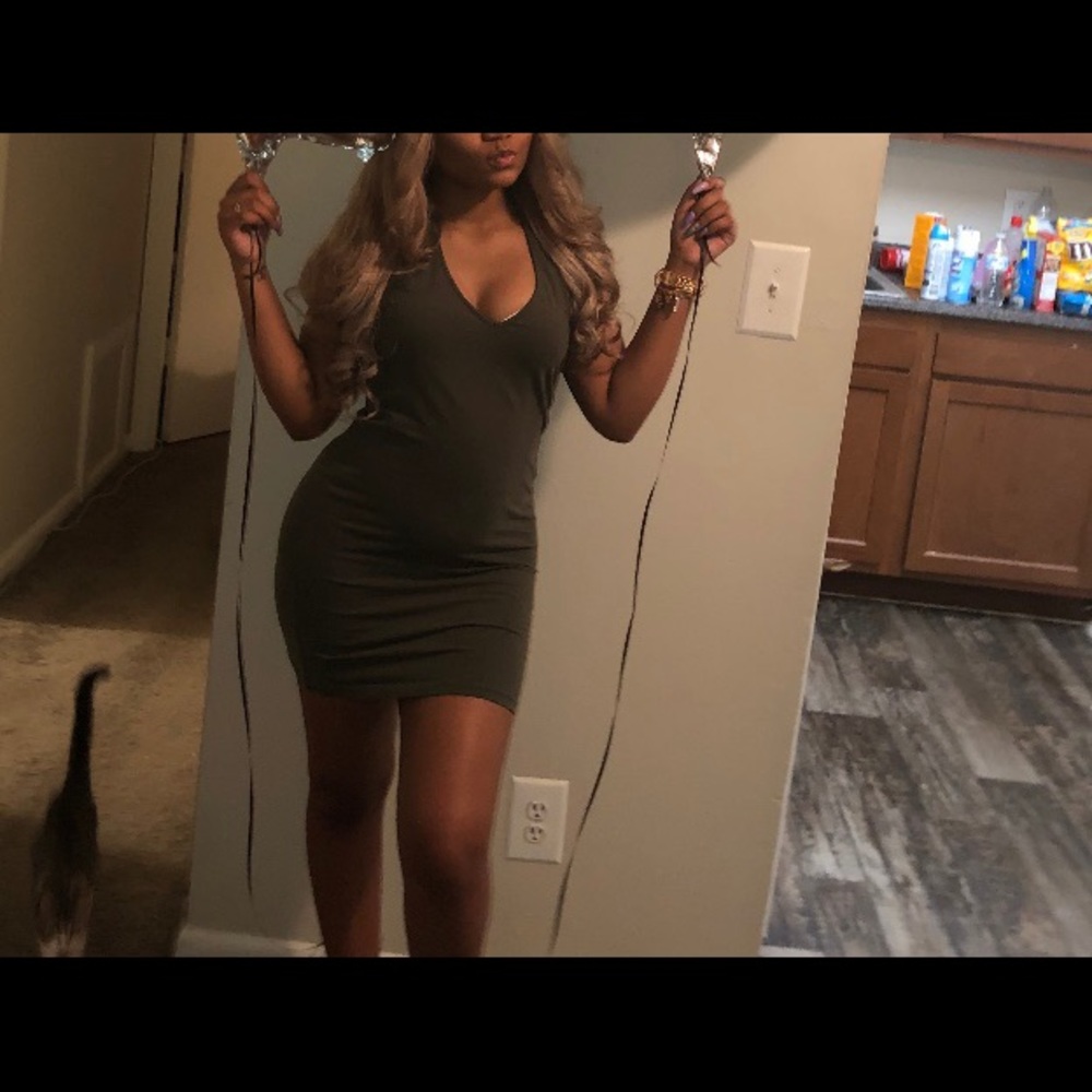 A halter olive green mini dress